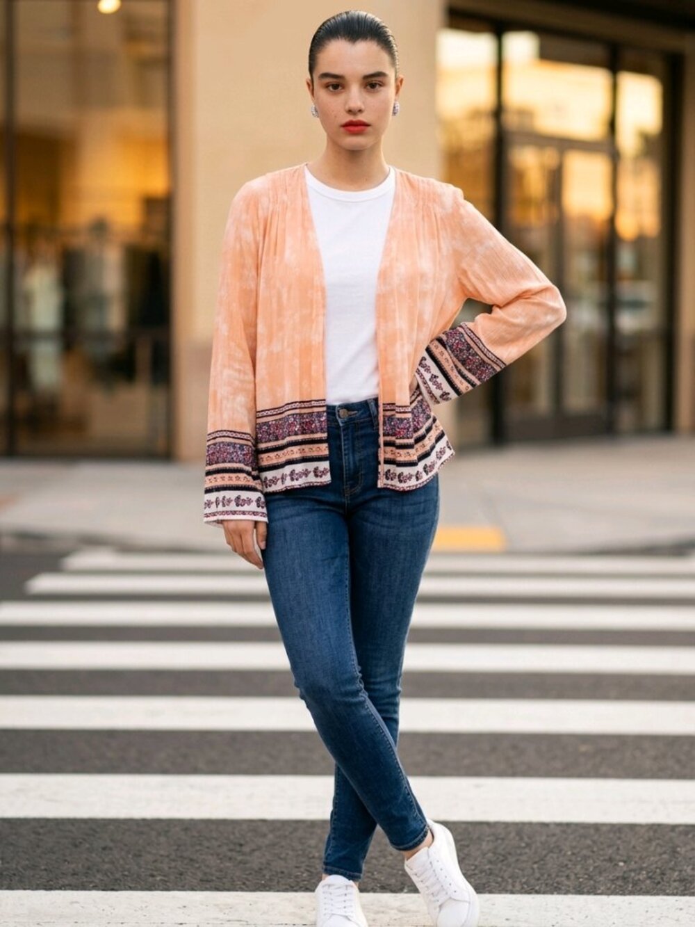 Torrid Orange Aztec Design Long Sleeve Open Jacket in Size 10